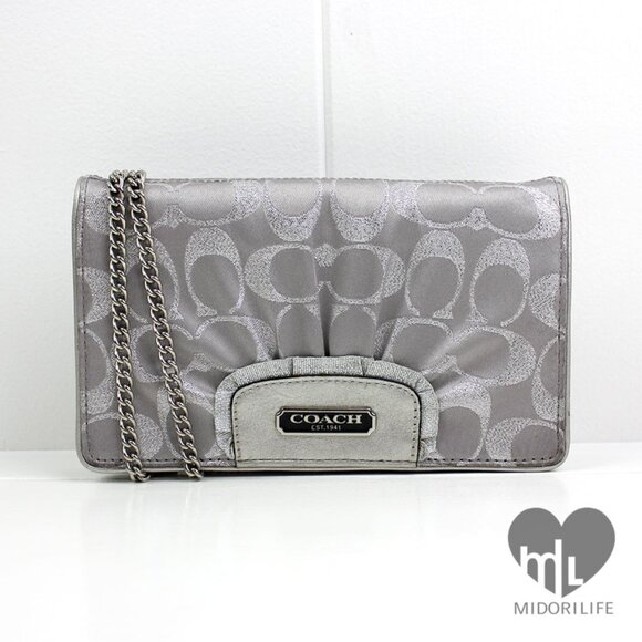 COACH Signature Metallic Convertible Clutch Chain Crossbody - Picture 11 of 11